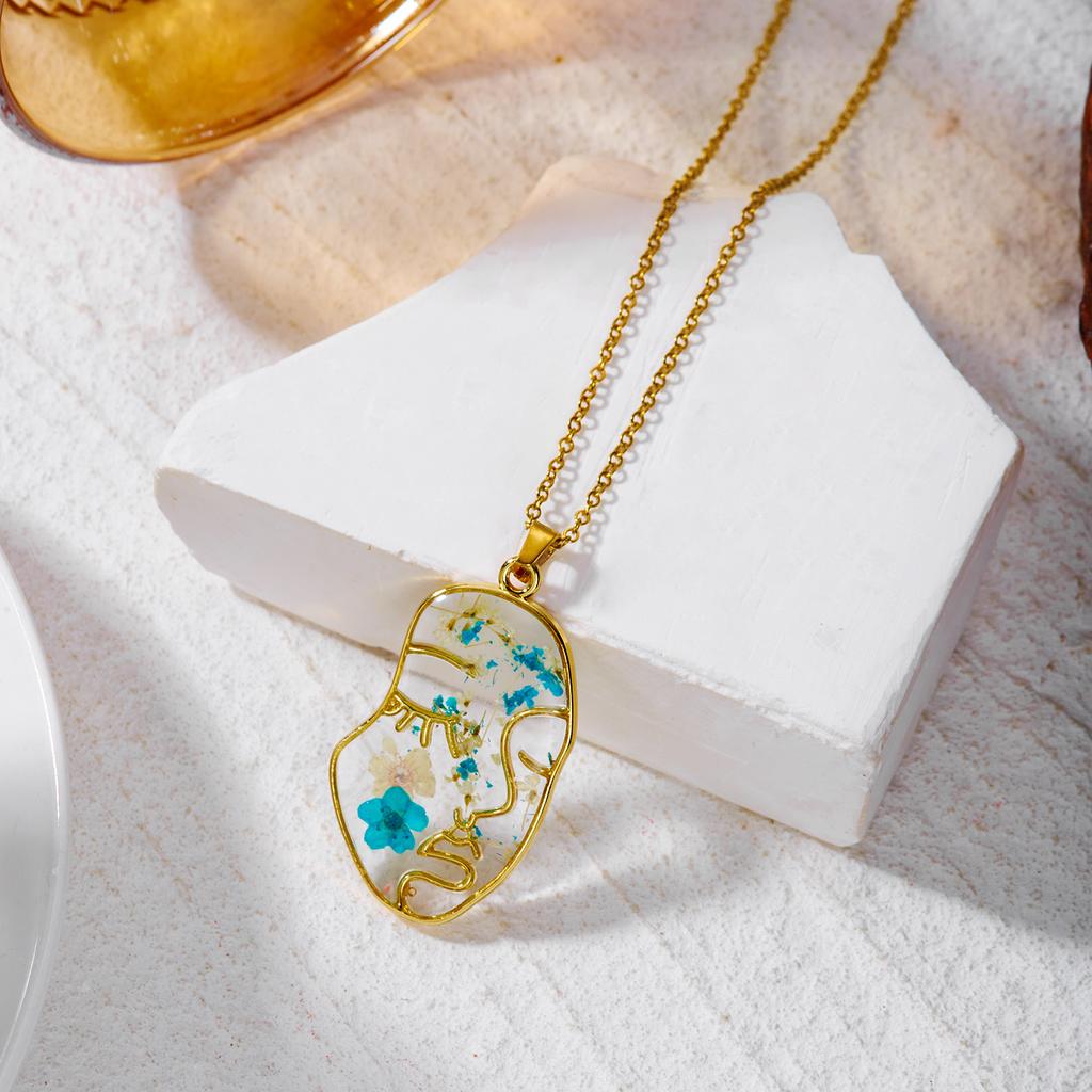 Romantic Artistic Face Flower Pendant Necklace for Women Stainless Steel Chain Unique Design Summer Party Jewelry Gift