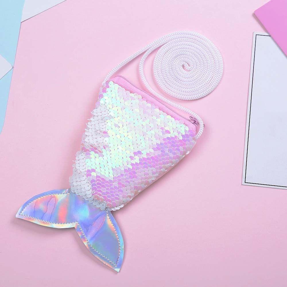Money Pouch Mermaid Tail Sequin Coin Purse Fish Tail Storage Girls Sequin Crossbody Bag Card Holder Protective Case