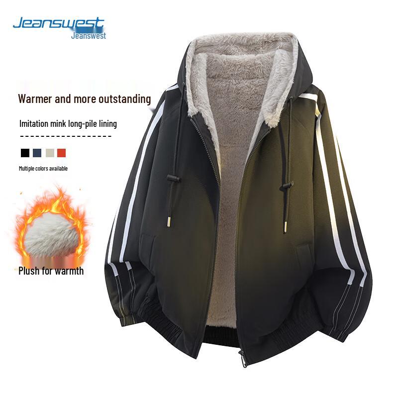 

JEANSWEST Men s Hooded Padded Jacket with Faux Fur Collar L