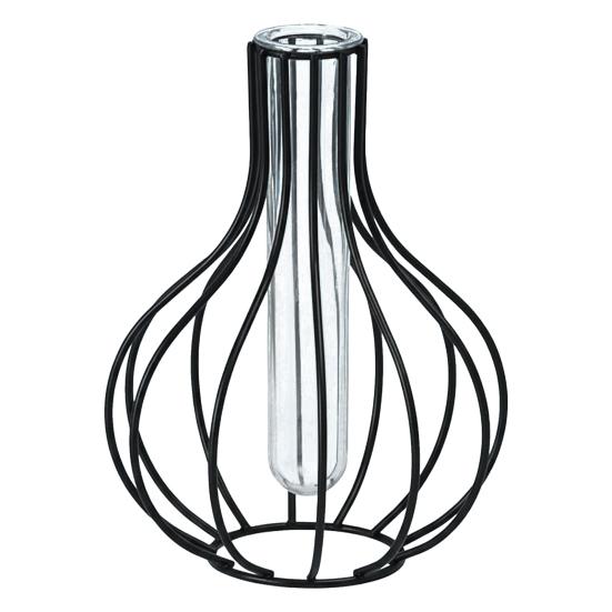 Decorative Glass Vase with Metal Wire Stand Clear Test Tube Vase with Iron Art Frame for Hydroponic Plant Modern Flower