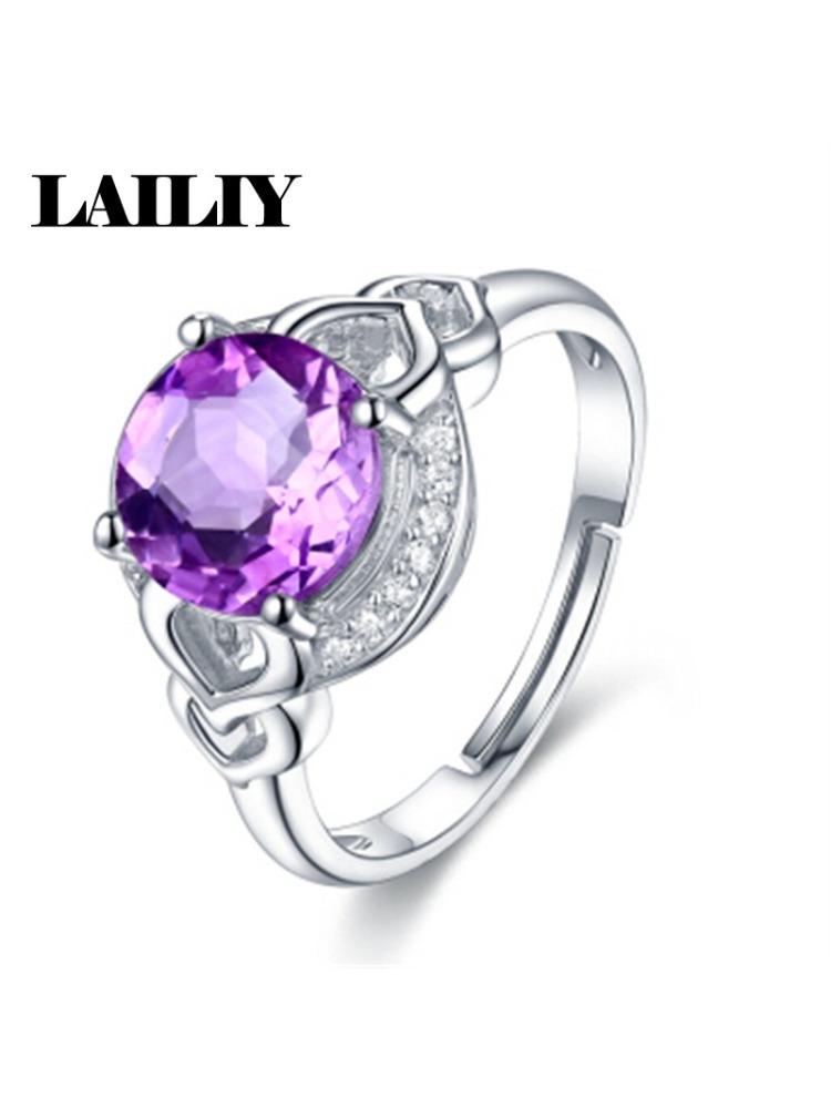 925 Sterling Silver with Diamonds Purple Amethyst and Zircon Adjustable Ring for Women Fashion Jewelry