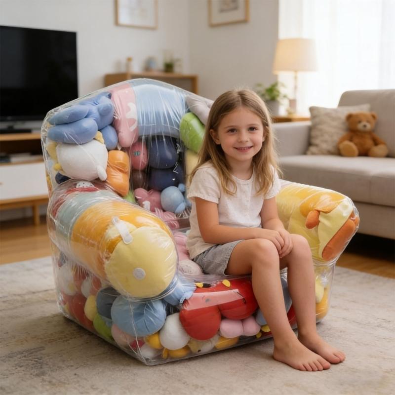 Kreatiger transparenter Sitzsack-Organizer für Kinder zum Aufbewahren von Plüschtieren, wird zum Sitz, PVC-Materialien 105x90x90CM