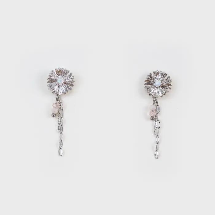 Silver dandelion flower earring