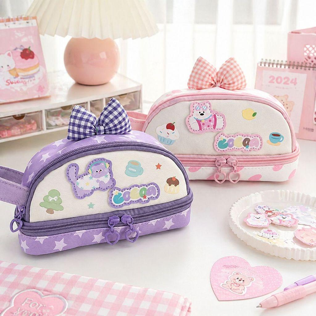 Girl Heart Handheld Pencil Case Large Capacity Portable Stationery Bag For School And Office Use