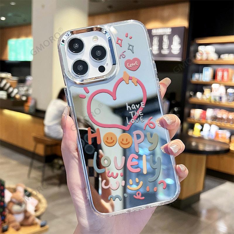 Cute mirror mobile phone case apple 16promax love iphone17pro foreign trade 15 mobile phone case air Apple 17