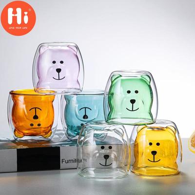 Hi 200ml Lovely Bear Clear Double Wall Glass Cup Creative Cartoon Household Coffee Juice Milk Drinking Water Cup