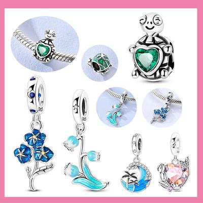 Copper Craft Green Turtle Hugging Blue Heart Tulips Charms Beads Pendant For Original Bracelet Woman Girl Jewellery