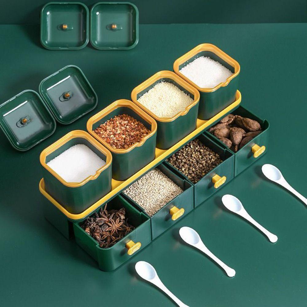 8 Grids Condiment Container with Spoon Spice Box Kitchen Tool Seasoning Jar Set  Restaurant