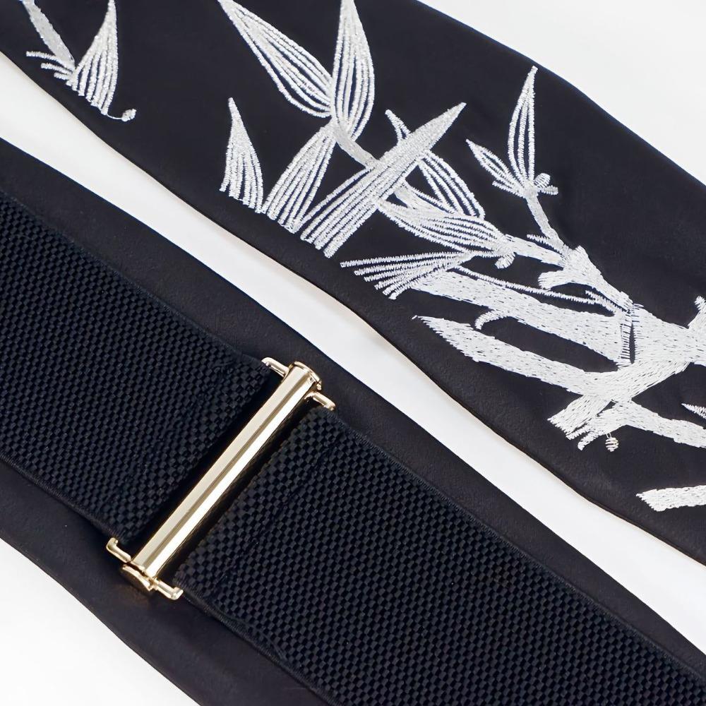 Retro Spun Gold Wide Waistband Adjustable Bamboo Embroidered Belt  Dress Corset Decoration