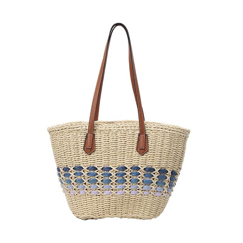 Large Capacity Vegetable Basket Bag Women's Summer New Woven Straw Bag Commuter Seaside Vacation Beach Bag