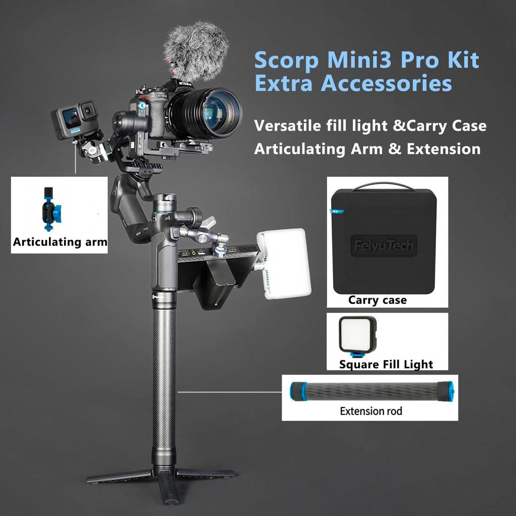 FeiyuTech SCORP Mini 3 Pro Combo Camera Gimbal AI Tracking Detachable Bluetooth Remote 2KG Payload OLED Display Vertical Shooting Stabilizer
