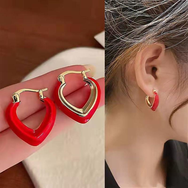 High Quality Elegant Red Drop Glaze Love Heart 925 Silver Needle Ladies Tassel Stud Earrings Jewelry Anti Allergy