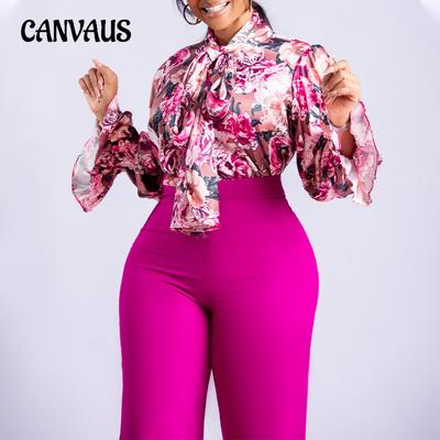 Women's Shirt Set Spring and Autumn Loose Large Size Casual Printed Long Sleeve Shirt Wide Leg Pants Two Piece Set