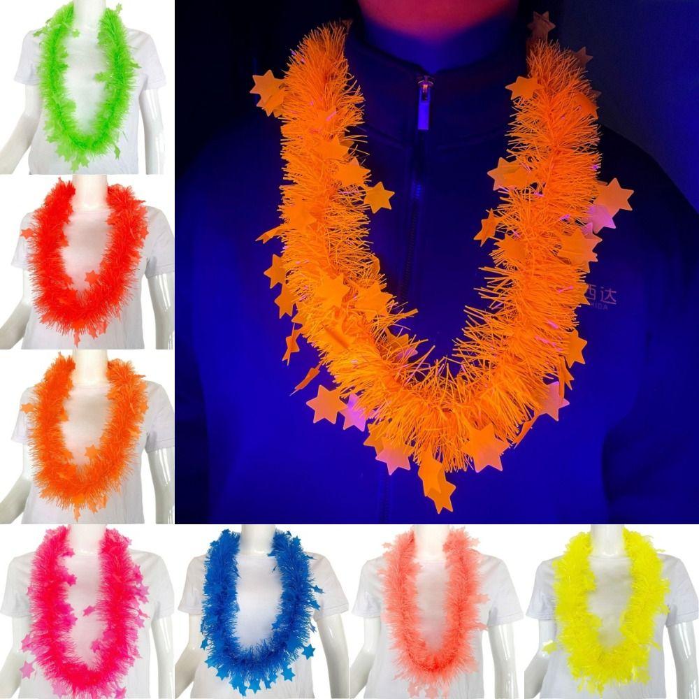 5pcs Glowing Large Fluorescent Garland Necklaces Five Star Lightweight Plastic Garland Birthdays