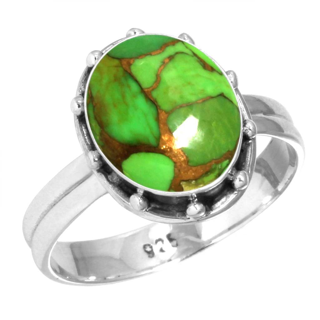 925 Sterling Silver Ring Women Gemstone Handmade Jewelry New Year Gift Blue Green Purple Copper Turquoise Pearl Lapis Mother Of Pearl Solitaire