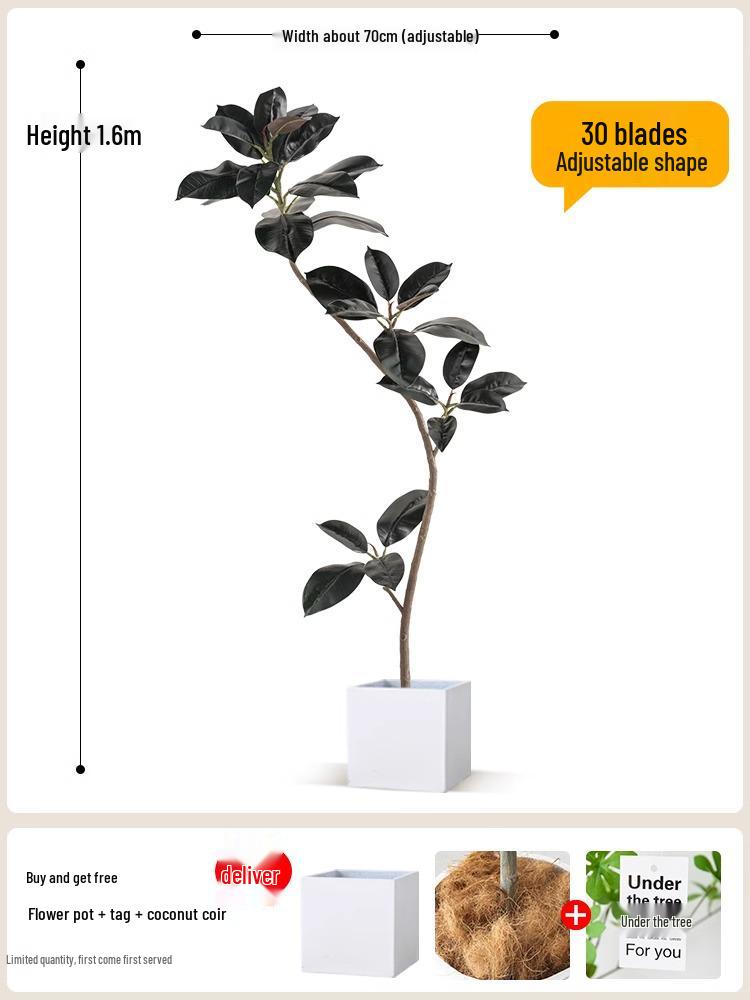 Luxurious Black Gold Ficus Elastica Artificial Tree: Indoor Ornament and Floor Decoration