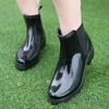 Water shoes fashionable elastic middle heel short tube glossy thickened warm liner wear-resistant non-slip rain shoes