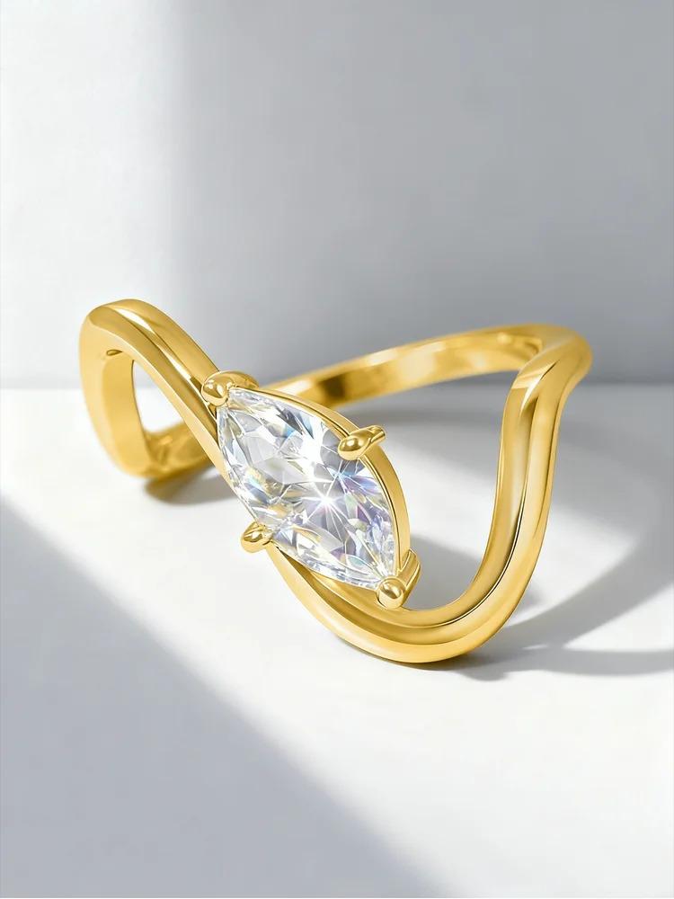 925 Sterling Silver Fashion Shiny Curve Marquise Zircon Ring For Women Engagement Wedding Luxury High Quality Fine Jewelry