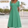Women's Fashion Summer Spring Solid Color Print Short Sleeve V-Neck Casual Dresses