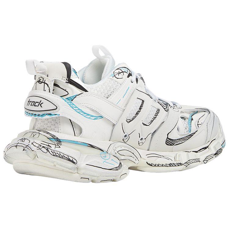Balenciaga Track 1.0 Lace Up Low Top Chunky Sneakers Women's White Distressed 542436W3SRA9014