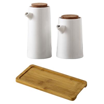 Voedselcontainers met Deksel Olijfolie Keramische Pot Opbergfles Set Dienblad Blik Wit Keramiek Kruiden Dispenser Houder
