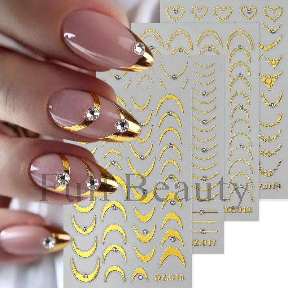4PCS Gold Nail Art Stickers 3D Rhinestone Decals Colorful Sliders Manicure Decor Nail DIY