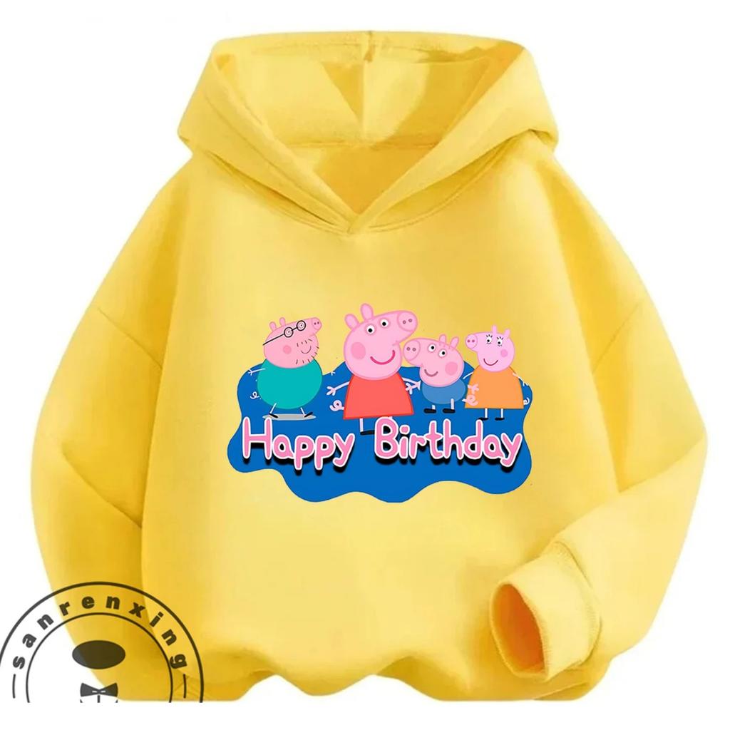 Cute Casual Hoodie Winter Cartoon Print Street Fashion Youth Apparel Peppa Pig Boys Girls