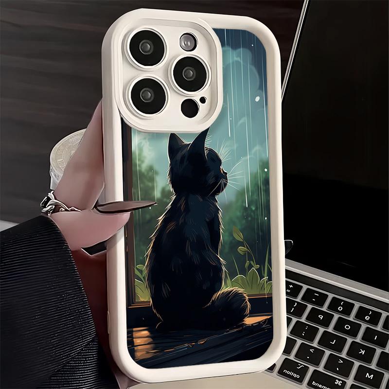 Phone Case for iPhone 17 Air 16E 15 16 Pro Max Healing Sense Cat Rain Cover 14 Plus 13 12 Mini Soft Shell Silicone Fundas