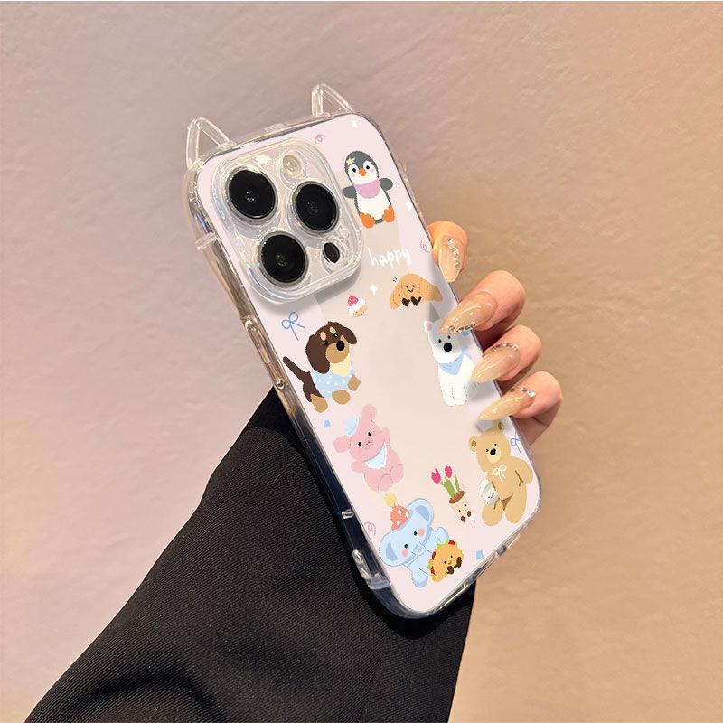 Transparent Cat Ears Phone Case for Apple 17 Pro Max, 15 Pro, 13, 14 with Precise Cutouts