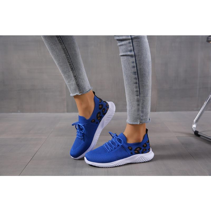 

Женские повседневные кроссовки, летящий трикотаж, леопардовые, на шнуровке, женская обувь 44 синий
