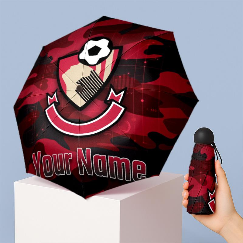 Bournemouth Football Manual Five Fold 8 Rib Umbrella Support Custom Text, Lightweight Travel Umbrella
