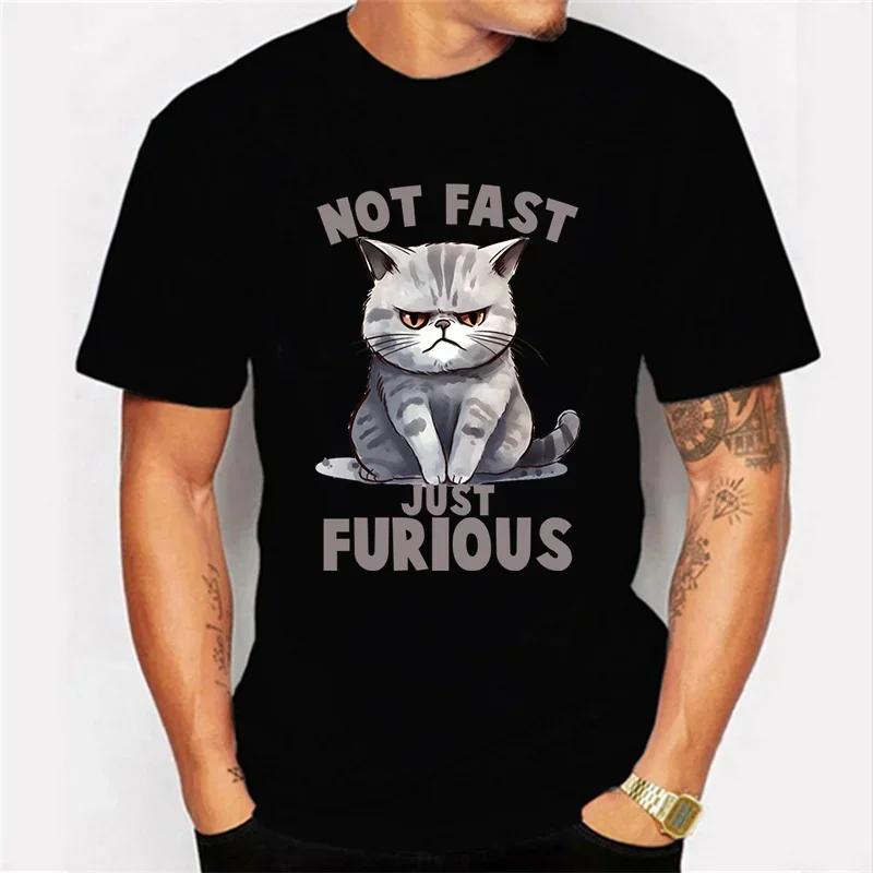 Funny Crazy Cat Tshirt Fashion Harajuku T-shirt  Men   Hip Hop Tops Not Fast Just Furious Graphic Tee