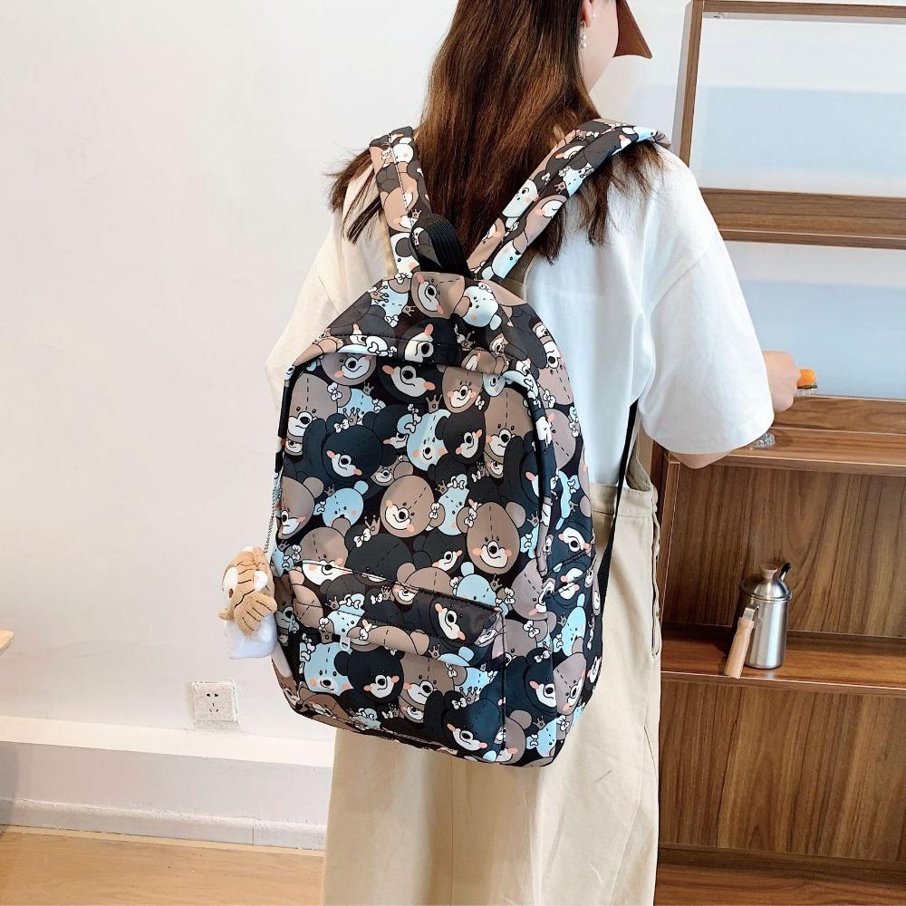 Cute Bear Printed Student Backpack Large Capacity Waterproof Book Bag Nylon Women Backpack Students
