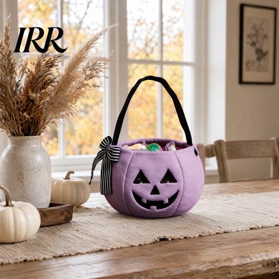 Porta caramelle ricamato Sacca zucca di Halloween per bambini, Borsa per dolcetto o scherzetto Decorazione festiva con manico, Secchiello riutilizzabile per snack Bomboniere per feste