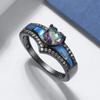 Huitan Vintage Style Rings Gorgeous Black Finger Accessories with Colorful Heart CZ Female Exquisite Aesthetic Jewelry for Party