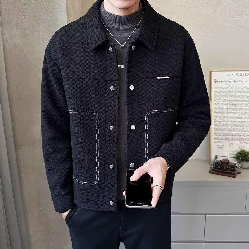 Men s 2024 Spring/Autumn Slim Fit Lapel Jacket - Korean Style Trendy Casual Top XL чёрный