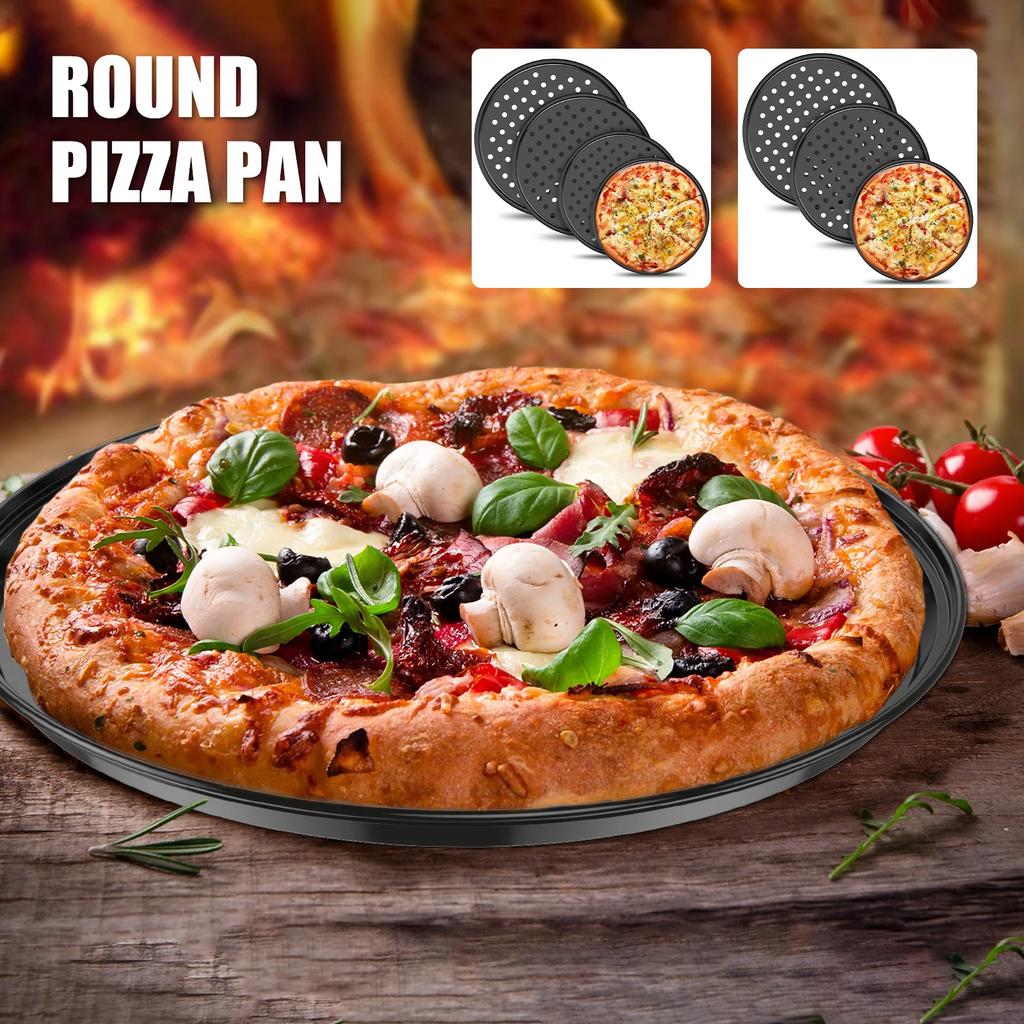 3/4Pcs Pizza Pan Bakeware Baking Tool Carbon Steel Non-stick Pizza Trays with Perforated Holes Kitchen Round Pizza Baking Sheet