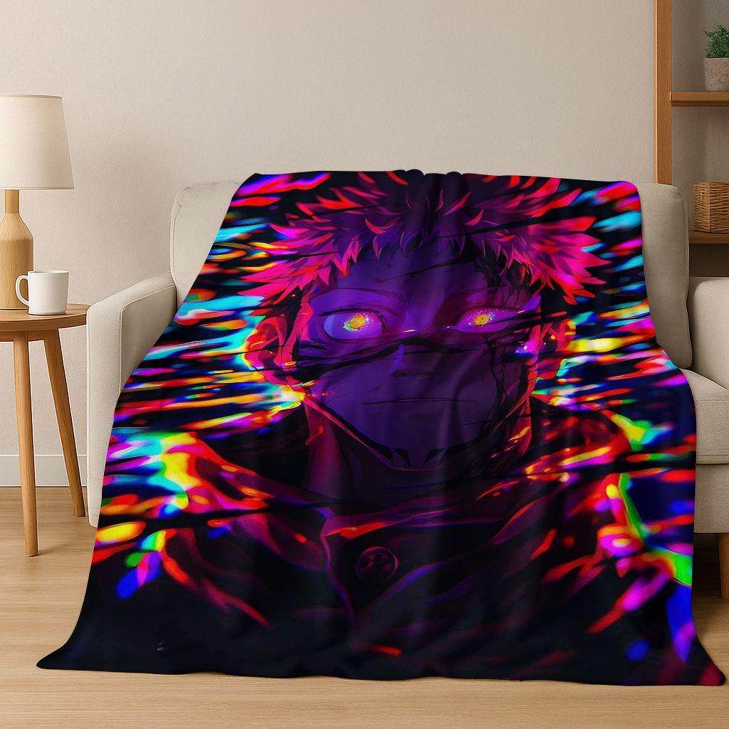 Anime Jujutsu Kaisen Yuji Satoru Kreskówkowy Koc Flanelowy, Przytulny Miękki Koc Rzutowy do Domu Sypialni Łóżka Kanapy Pokrowiec Piknikowy Prezent Dziecko