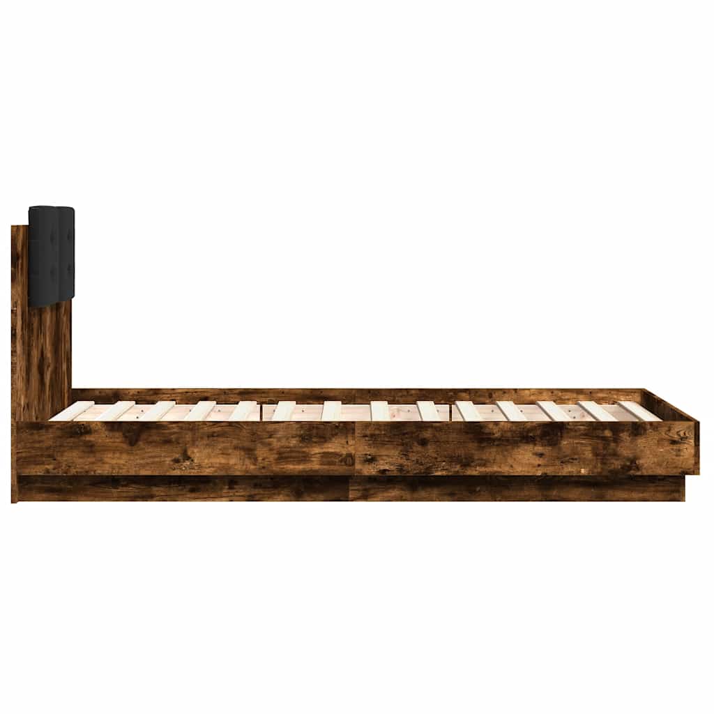 Bed Frame with Headboard and LED Lights Smoked Oak 90x190 Cm