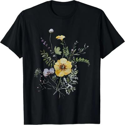 Botaniczny Vintage Boho Cottagecore Ogród Polnych Kwiatów Kwiatowa Koszulka