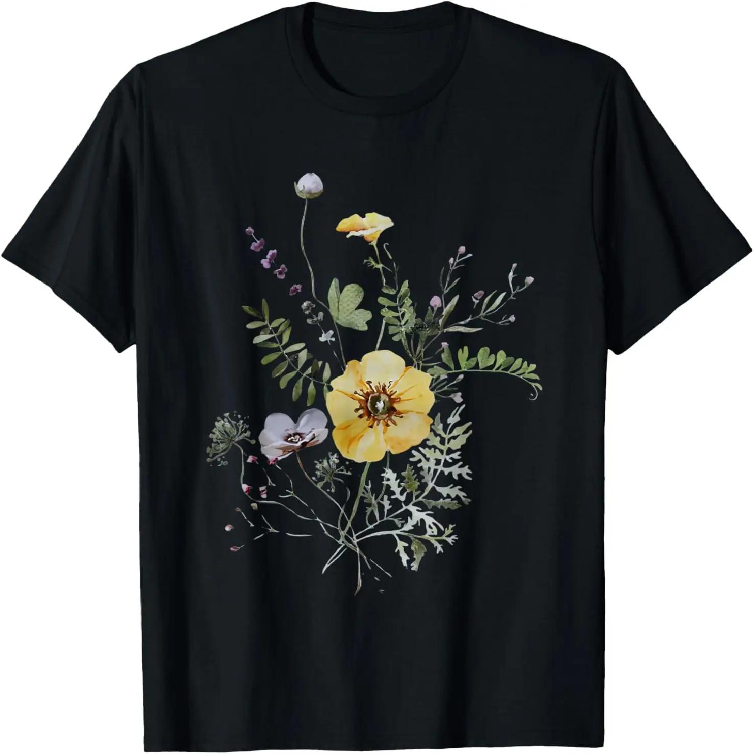 Botanical Vintage Boho Cottagecore Wildflowers Garden Floral T-Shirt S