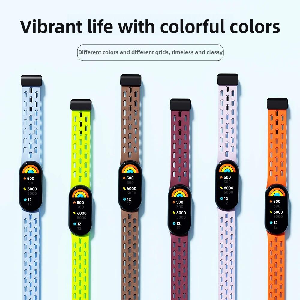 For Xiaomi Bracelet 8 Mi Bracelet 9 Male Female Replacement Sports Magnetic Breathable Folding Buckle Silicone Strap Band