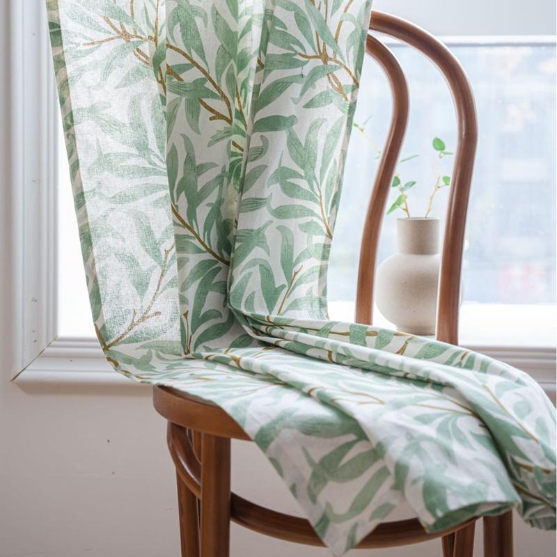 American Style Home Semi-blackout Curtain Finished Green Plant Print Window Kitchen Drape Bedroom Decoration Valance