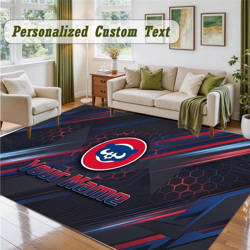 Crystal Velvet Square Rug Custom NameChicago Cubs Pattern Non Slip Home Floor Decor Rug
