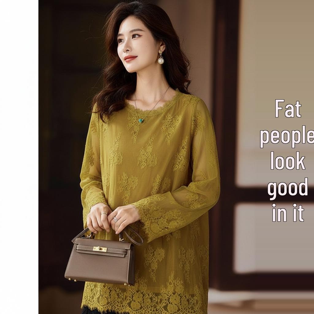 2025 Herbst Stilvolles Große Größen Damen Spitze Durchbrochen Lockerer Überwurf Top