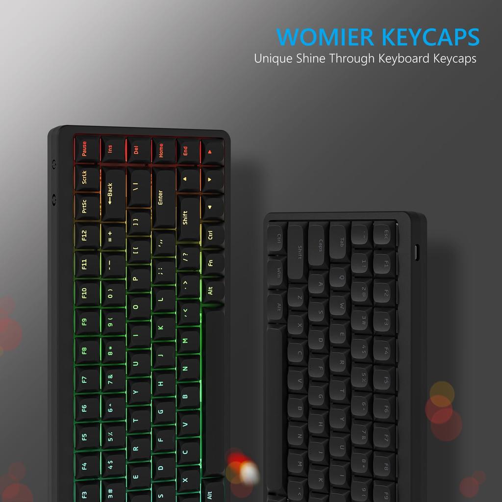 Womier Low Profile Shine-Through Keycaps, PBT Keyboard Keycaps for 60%, 65%, 75%, 80%, and 100% Cherry Gateron MX Switches, Black Backlit