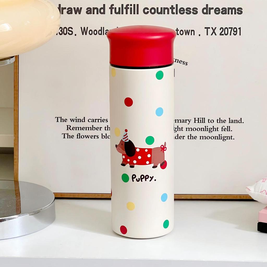 

Cute 304 Stainless Steel Thermos Bottle With Leakproof Lid For Student Travel And Gift Red