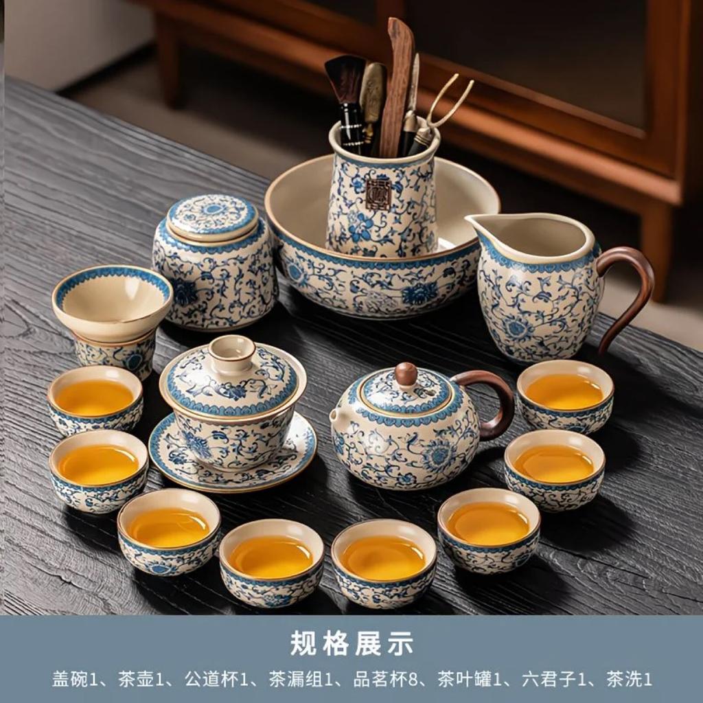 2026 Luxury Blue and White Ru Kiln Kung Fu Tea Set – Premium Ceramic Teapot & Cups for Elegant Home Use