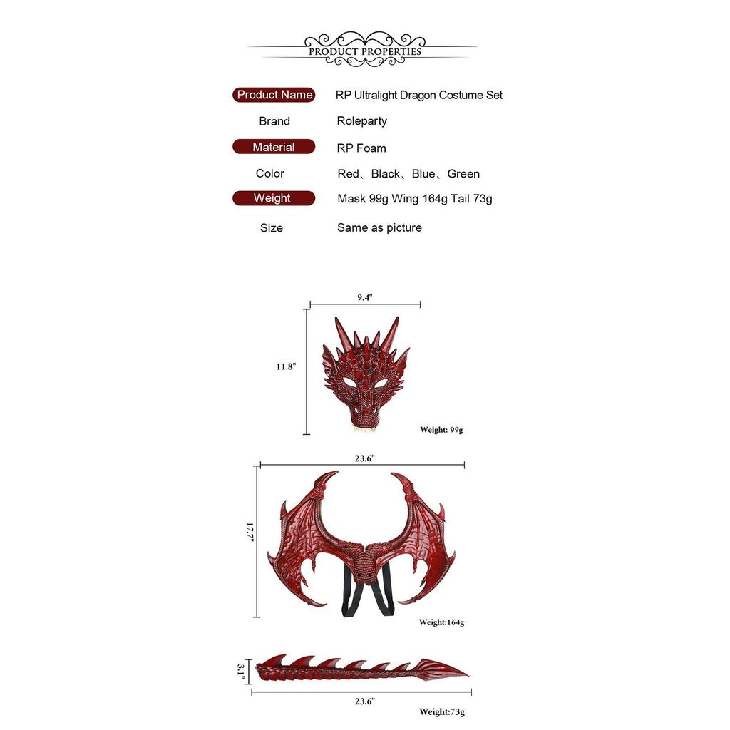 Funny Halloween Costumes Cosplay Dragon Wing Tail Mask Set Dress Up Role Playing Halloween Ultra Light Dragon Set Cosplay