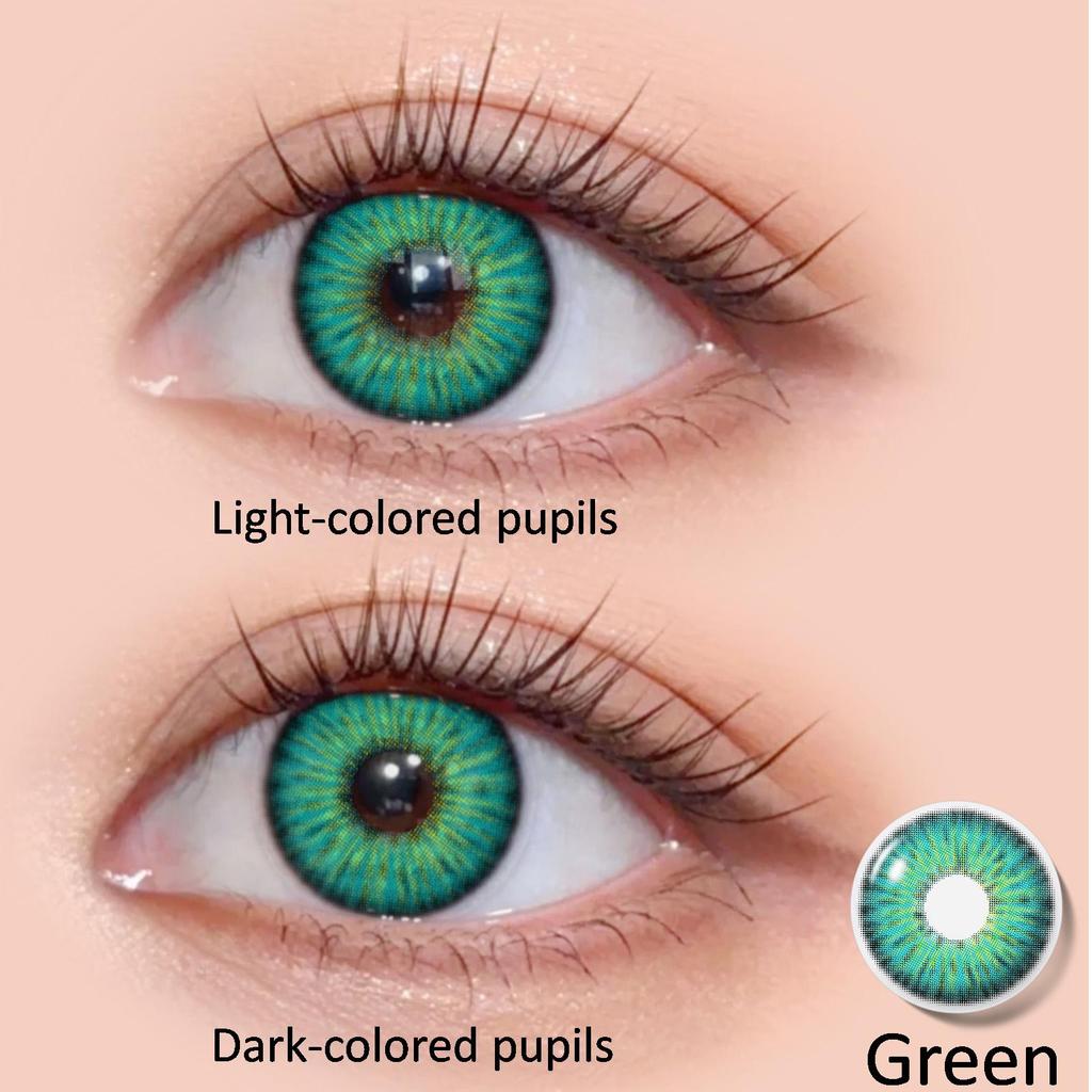 Farbige Kontaktlinsen Europäischer Mischungseffekt Grüne und blaue Augen, Natürliche und tägliche Farbe, 14,2 mm Jahreslinsen